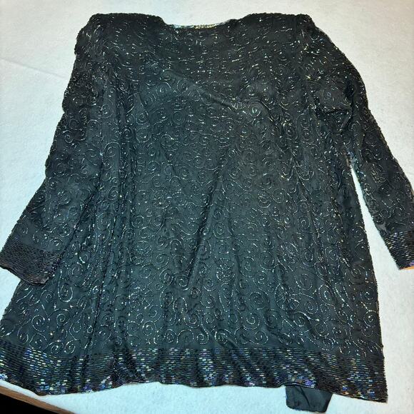 Robert Anthony Black Silk Beaded Open Cardigan Size Medium Party Holiday Dressy - Picture 6 of 6